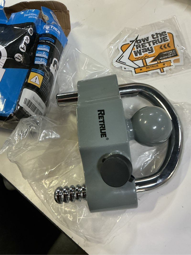 Condition photo showing As Is for not keys)retrue heavy-duty universal coupler lock trailer locks ball hitch trailer hitch lock adjustable security steel fits 1-7/8 inch, 2 inch, 2-5/16 inch couplers grey & silver gray & silver pack of 1