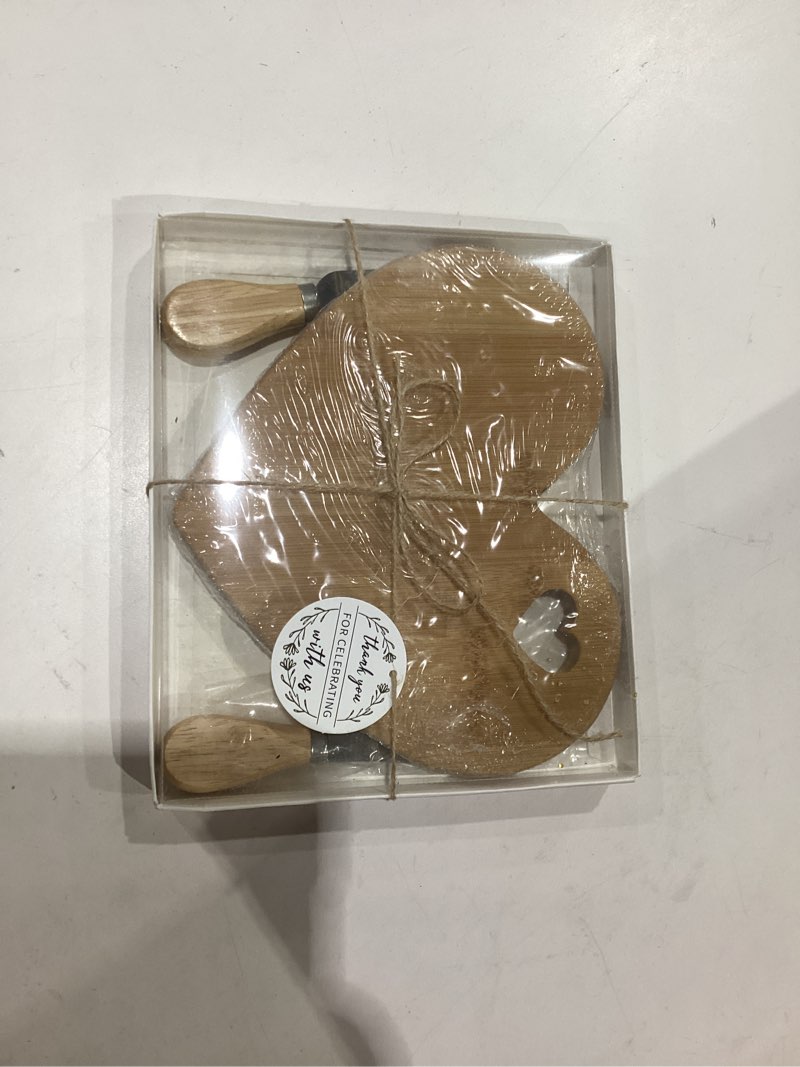 Condition photo showing New/Like New for patelai 50 set bridal baby shower favor heart cheese board with knife, wood mini charcuterie board thank you gift box for guest bridal baby shower prize wedding valentines birthday (bamboo color) bamboo color 50