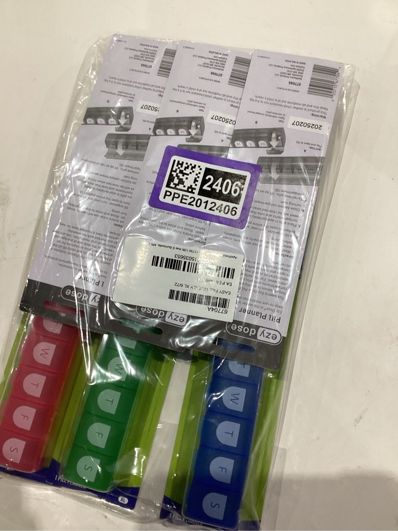 Condition photo showing New/Like New for Similar item 6/colors//////EZY DOSE Weekly (7-Day) Pill Case, Medicine Planner, Vitamin Organizer Box, 4 Times a Day, Large Compartments, Easy Fill All Compartments at Once Organizer, Multi-Colored, BPA Free 1x a day -Medtime Planner