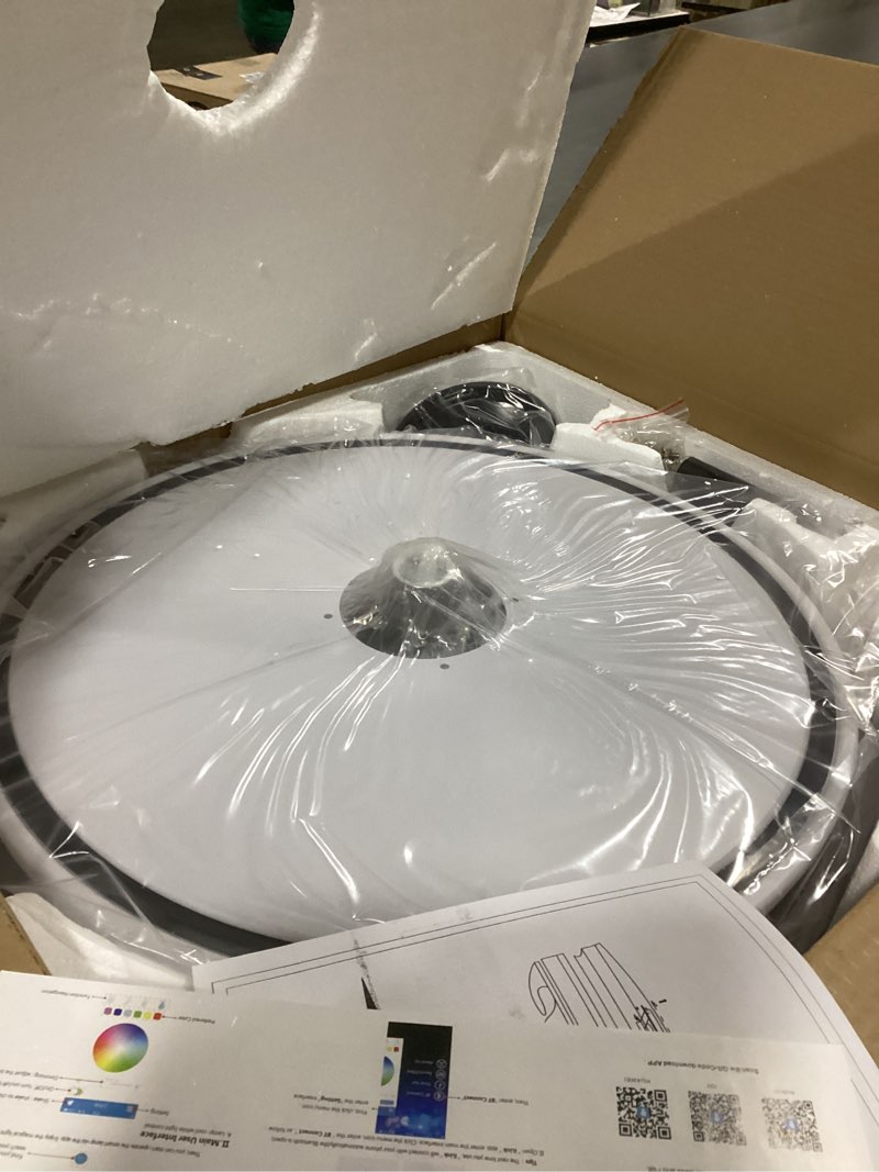 Condition photo showing New/Like New for 42'' Retractable Ceiling Fan with Lights, Smart Ceiling Fan Light with Bluetooth Speaker, App Control for Dimming & RGB Color Change Reversible Bedroom Living Room Black