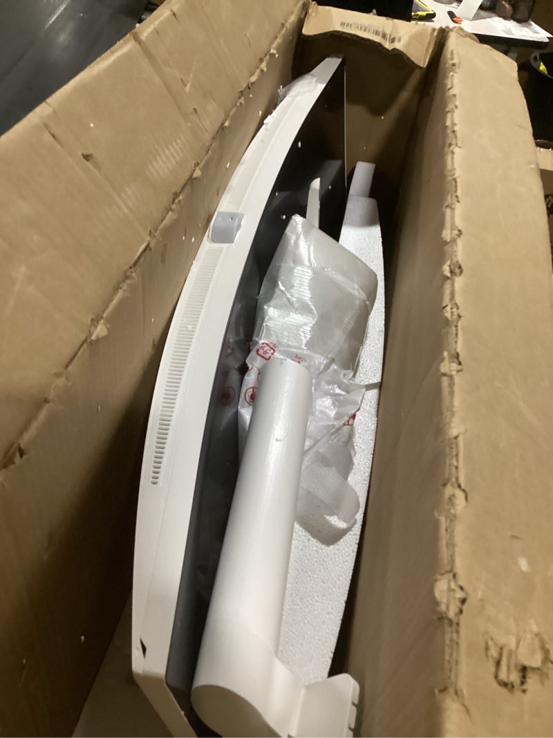 Condition photo showing As Is for screen display damaged lg 34sr60qc-w 34-inch qhd (3440x1440) curved smart monitor with streaming, ultrawide screen, webos, hdr10, 100hz, built-in speaker, airplay2, screen share, bluetooth, thinq app, white