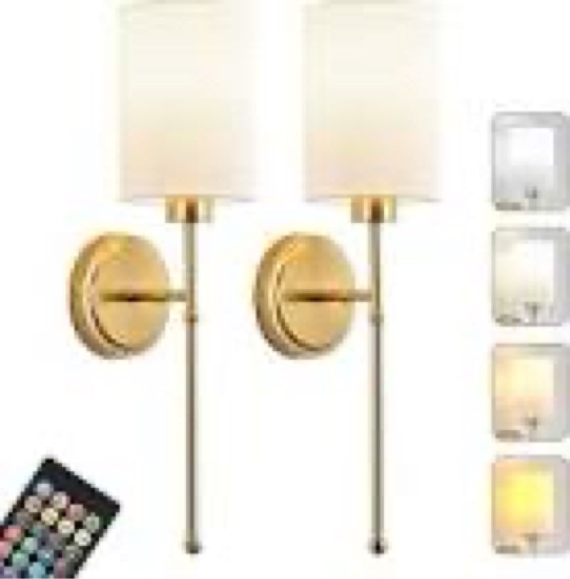 KARTOOSH Battery Operated Wall Sconce Set of Two, Wireless Rechargeable Wall Light with Remote Contr
