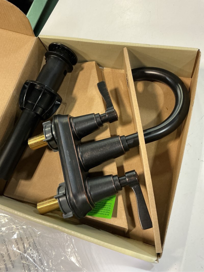 Condition photo showing Good Condition for allen + roth townley oil rubbed bronze 4-in centerset 2-handle watersense high-arc residential handle bathroom sink faucet with drain with deck plate