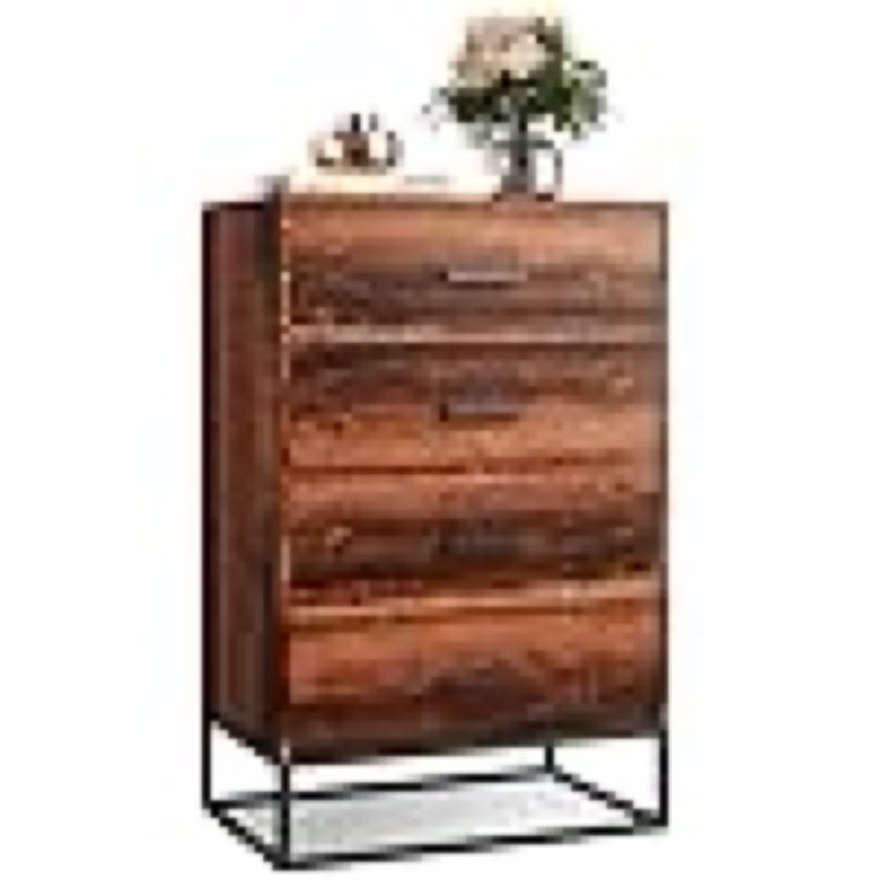 (Similar)(damaged)WLIVE Wood Dresser for Bedroom with 4 Drawers, Tall Dresser with Sturdy Metal Frame, Wooden Chest of Drawers for Hallway, Living Room, Closet, Brown Oak