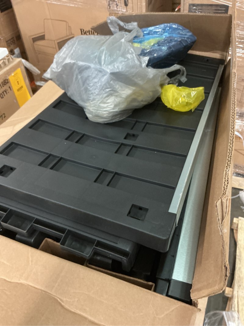 Condition photo showing As Is for keter premium one 35-in w x 74-in h x 18.5-in d freestanding plastic garage cabinet in black