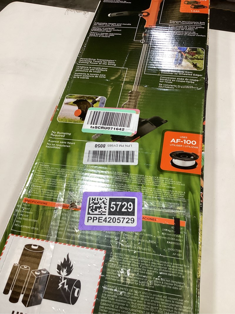 Condition photo showing Good Condition for black+decker 20v max cordless string trimmer and edger, 12 inch weed eater, 2-speed control weed wacker, 2 batteries, charger and spool included (lste525) 20v string trimmer kit