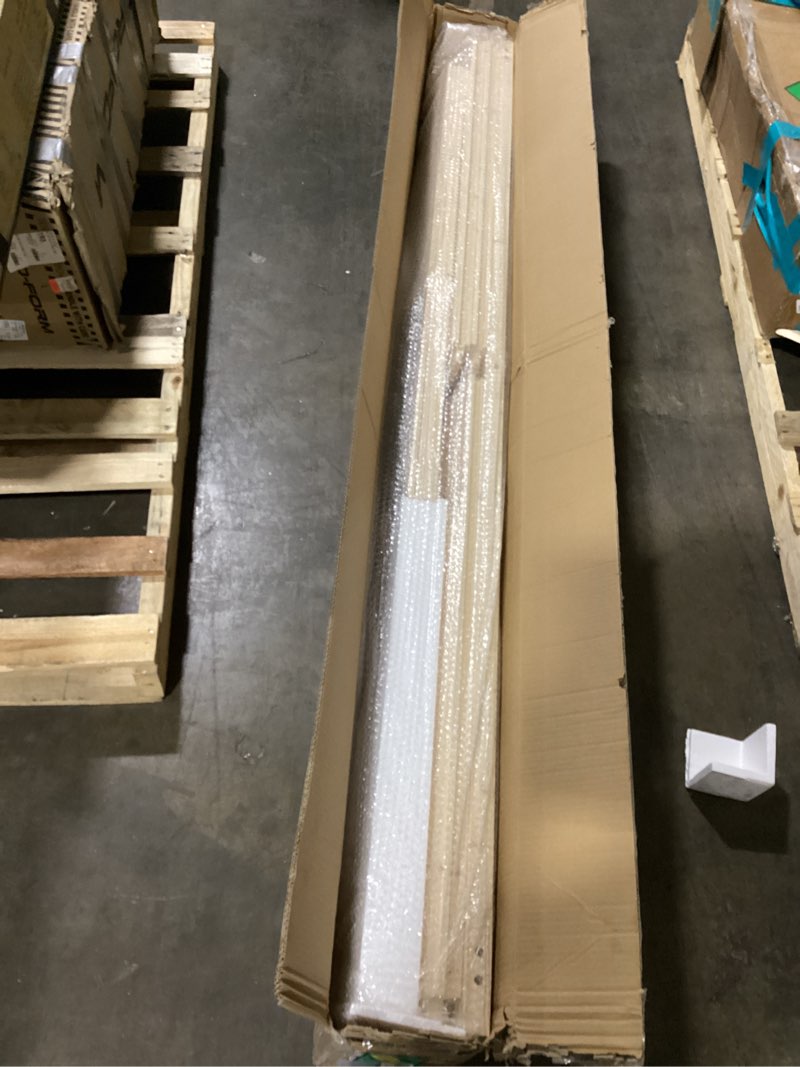 Condition photo showing As Is for FREDBECK 48in x 84in Wood Barn Door with 8FT Barn Door Hardware Kit Included K Shape Solid Spruce Panel Need to Assembly 48"x84" Door + 8' Track Kit Wood Color