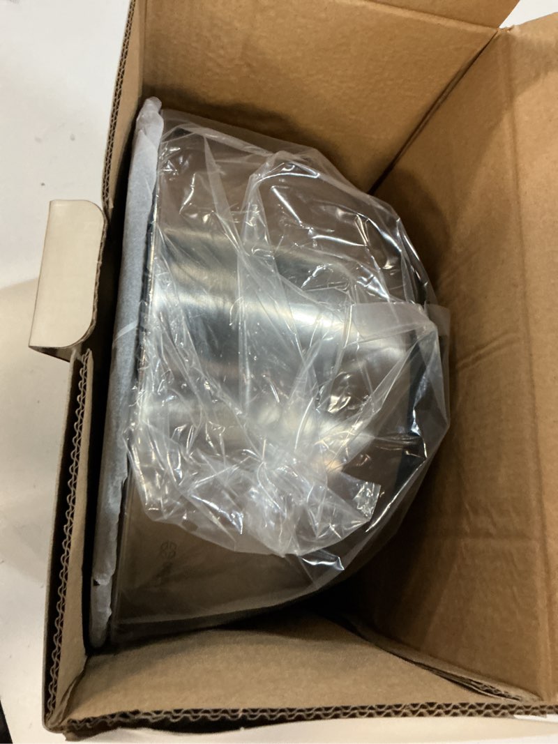 Condition photo showing New/Like New for calphalon mixing bowl set, stainless steel mixing bowls with lids, 3-piece stainless steel mixing bowls with glass lids & non-slip silicone base, prep and storage bowls dishwasher safe stainless w/ glass lids 3-piece mixing bowl set