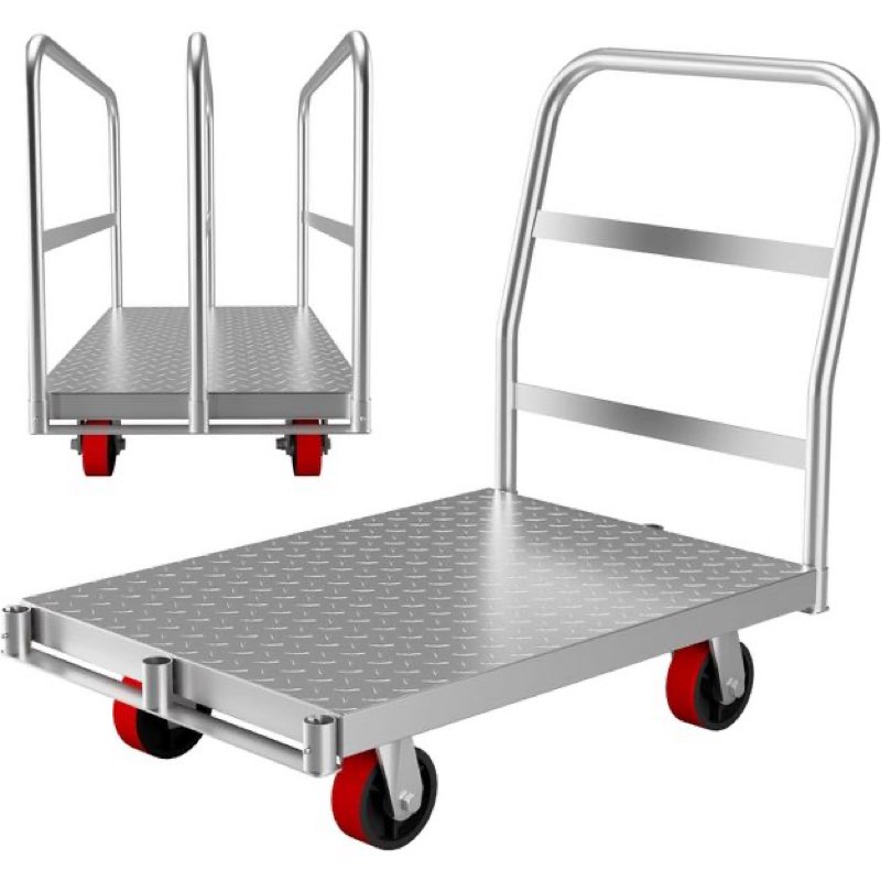 2-in-1 Heavy Duty Panel Truck Cart, 36" x 24" All Steel Platform Truck with 1 Front & 2 Side Handrails, 2200 Lbs Cart with 4 Swivel Casters, 6 Holes