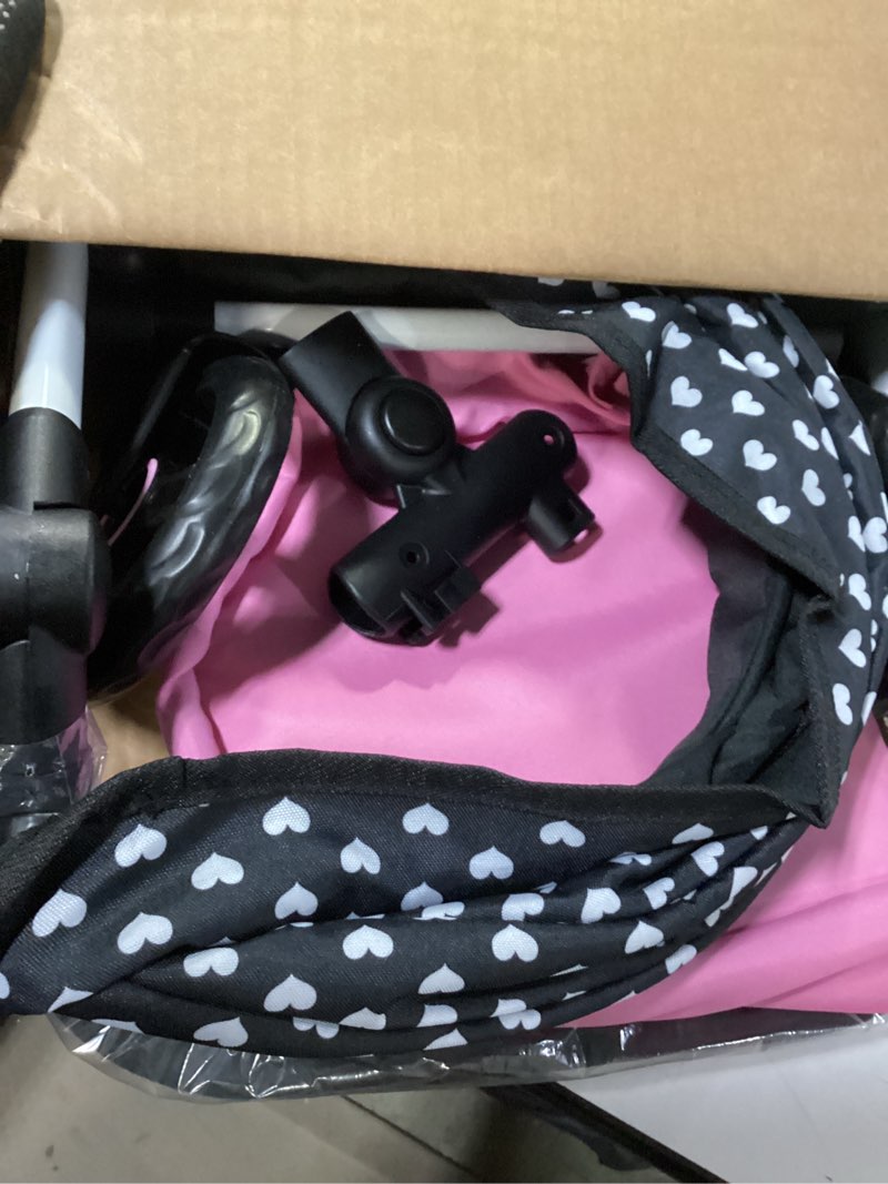 Bayer: Pram Xeo, Hearts Black & Pink - Matching Handbag, Adjustable Handle, for Dolls Up to 20", Age