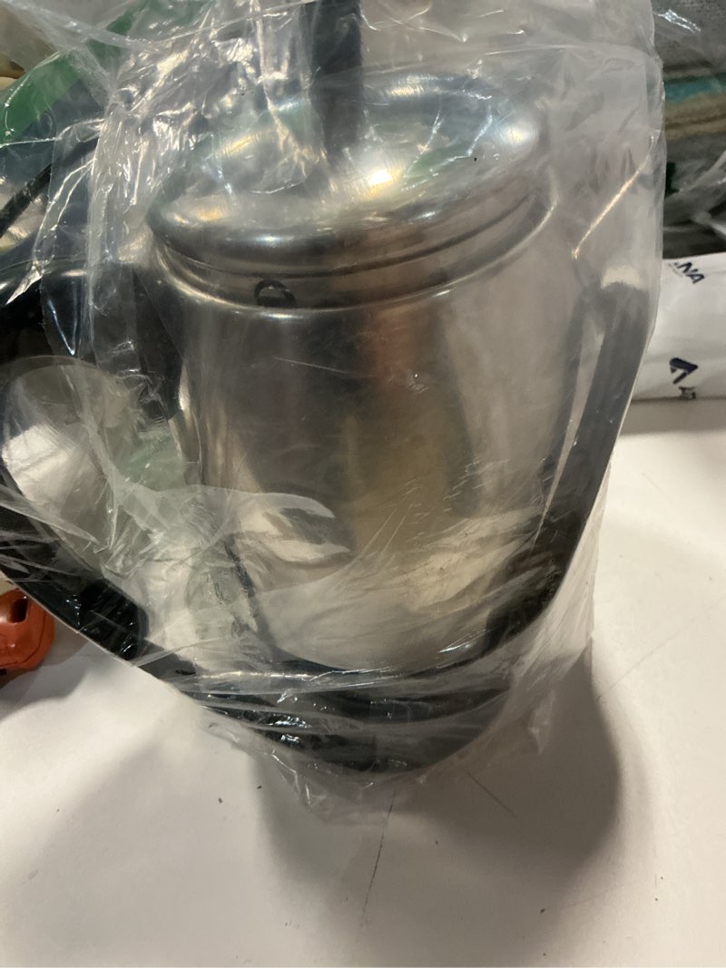 Condition photo showing As Is for farberware electric coffee percolator, fcp240, stainless steel basket, automatic keep warm, no-drip spout, 4 cup, black/silver 4-cup