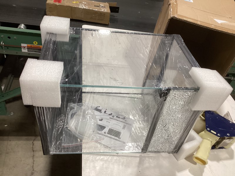 Condition photo showing item condition for 11 Gallon Tall Reptile Glass Tank 12\"x12\"x18\" with Drainage Hole - Pre-Assembled Vertical Reptile Cage Enclosure for Arboreal Geckos,Chameleon,Lizard,Tree Frog and Snake 12*12*18inch with drainage hole. Small door is shattered but still is functional
