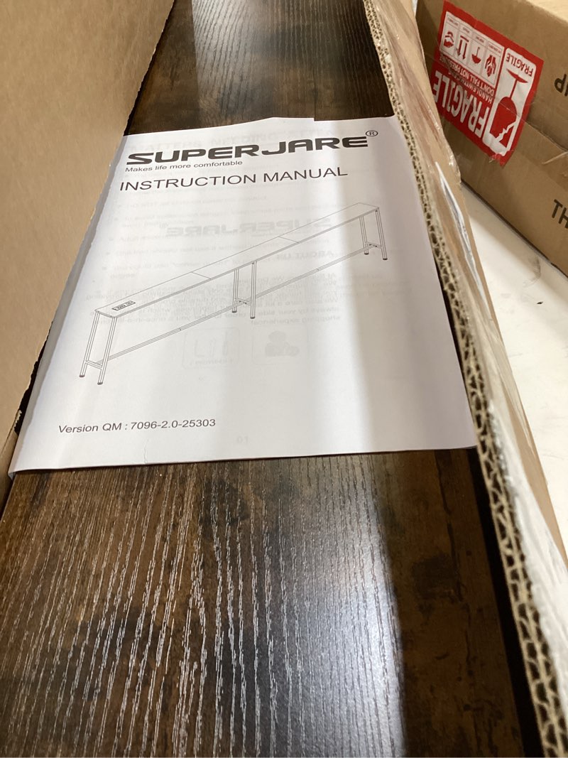 Condition photo showing Good Condition for SUPERJARE 102.4 Inch Sofa Table with Power Outlets and USB-C Port, 5.9 Inch Narrow Console Tables, Entryway Hallway Couch Tables with Storage, Behind Sofa, Small Spaces, Living Room, Rusitc Brown Rustic Brown 7.9''Dx102.4''Wx31.5''H