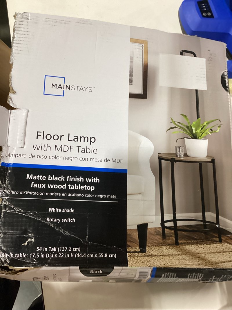 Condition photo showing Good Condition for mainstays 54-inch mid-century style floor lamp, with faux wood finished table
