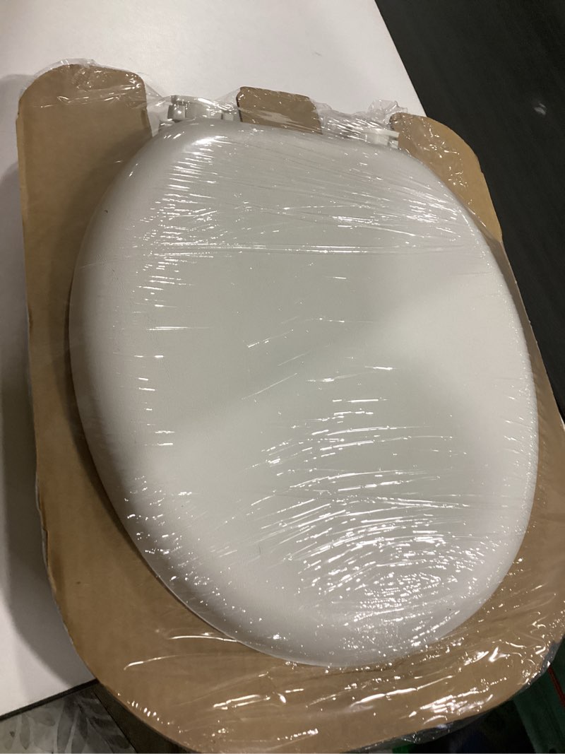 Condition photo showing Good Condition for “”similar to””bemis ashland modern wood toilet seat with decorative edge, slow close, secure hinges, made in usa, round, biscuit round biscuit