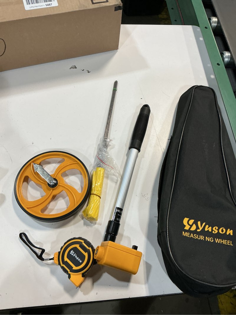 Condition photo showing As Is for (Similar)(incomplete)Zozen Measuring Wheel in Feet and Inches, Mechanical/Double Collapsible/One Key to Reset/Kickstand to Keep Stand/Starting Point Arrow and Cloth Carrying Bag, 0-9,999 Ft Measure Wheel. 12Inch