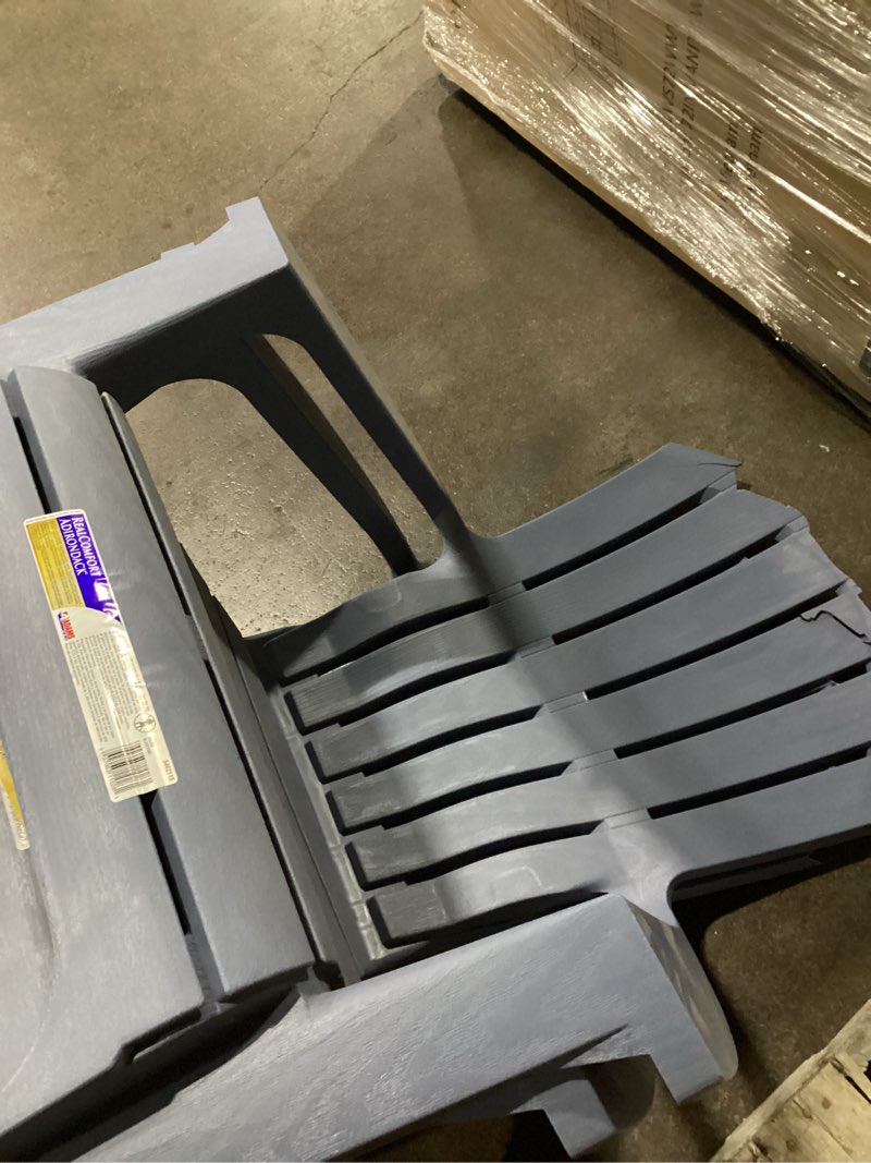 Condition photo showing As Is for adams patio stackable bluestone plastic frame stationary adirondack chair with slat seat