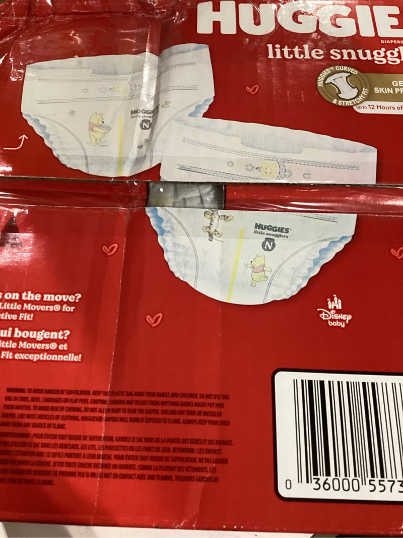 Condition photo showing New/Like New for huggies size newborn diapers, little snugglers baby diapers, size newborn (up to 10 lbs), 144 count, packaging may vary
