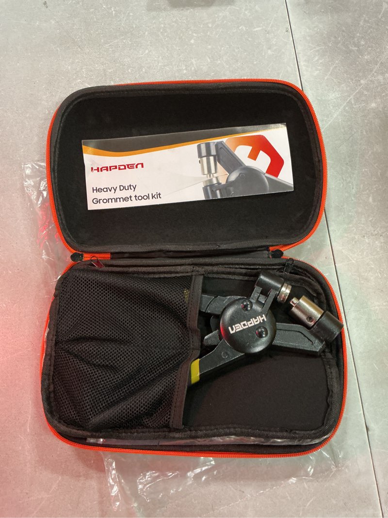 Condition photo showing Good Condition for hapden grommet tool kit 1/2 1/4 3/8 multi-size hole punch, 608 pcs heavy duty grommets tool kit, eyelets and grommets for tarps, fabric rings, leather, tents, vinyl, canvas and so on 1/2" 1/4" 3/8"