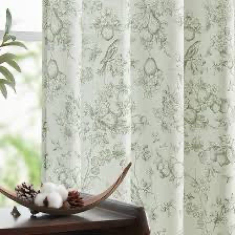 vangao linen green floral curtains for bedroom 96 inch length printed flower french country curtains