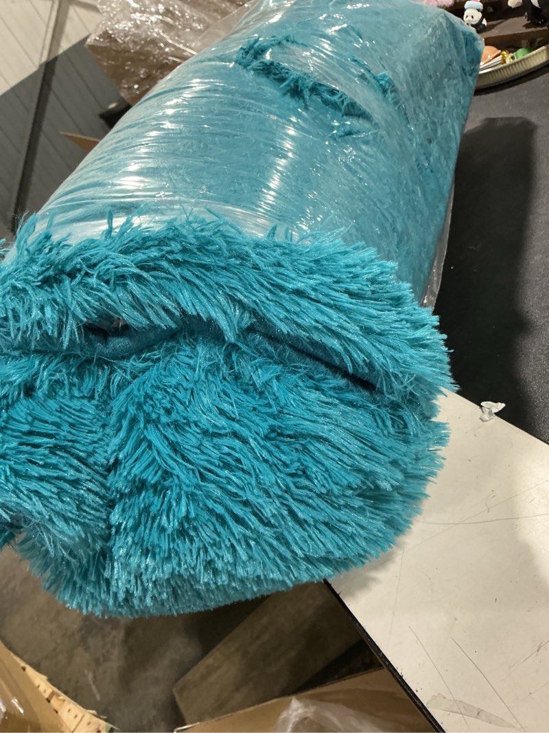 Condition photo showing Good Condition for ultra soft turquoise green rugs for bedroom 8x10 feet, fluffy shag area rugs for living room, large comfy furry rug for boys kids baby room decor, non slip nursery rug modern indoor fuzzy floor carpet 8' x 10' (rectangular) turquoise green