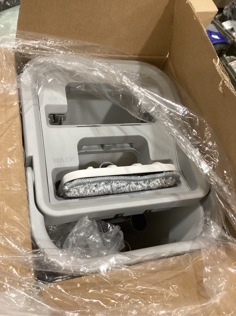 Condition photo showing Good Condition for JOYMOOP Mop and Bucket with Wringer Set, Hands Free Flat Floor Mop and Bucket, with 3 Washable Microfiber Pads, Wet and Dry Use, Floor Cleaning System Middle White Bucket #13 + 50" Flat Mop + 3 Pads