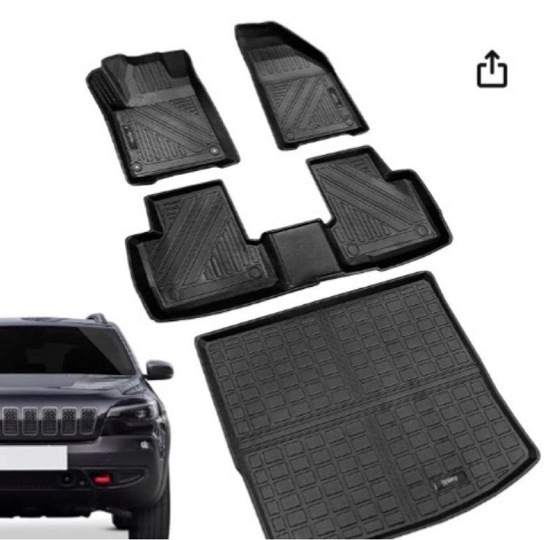 Vanseno Car Floor mats and Cargo Liners Set Black Compatible for 2014-2023 Jeep Cherokee 2Row Floor Mat & Trunk Mats All Weather Rubber Mats Liner (Not Fit Grand Cherokee&No Latittude)
