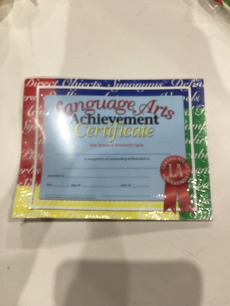 Condition photo showing As Is for Hayes Language Arts Achievement Certificates, Achievement Recognition for Students, Customizable Awards, Full-Color Matte Finish, 8.5" x 11" - 30 Pack