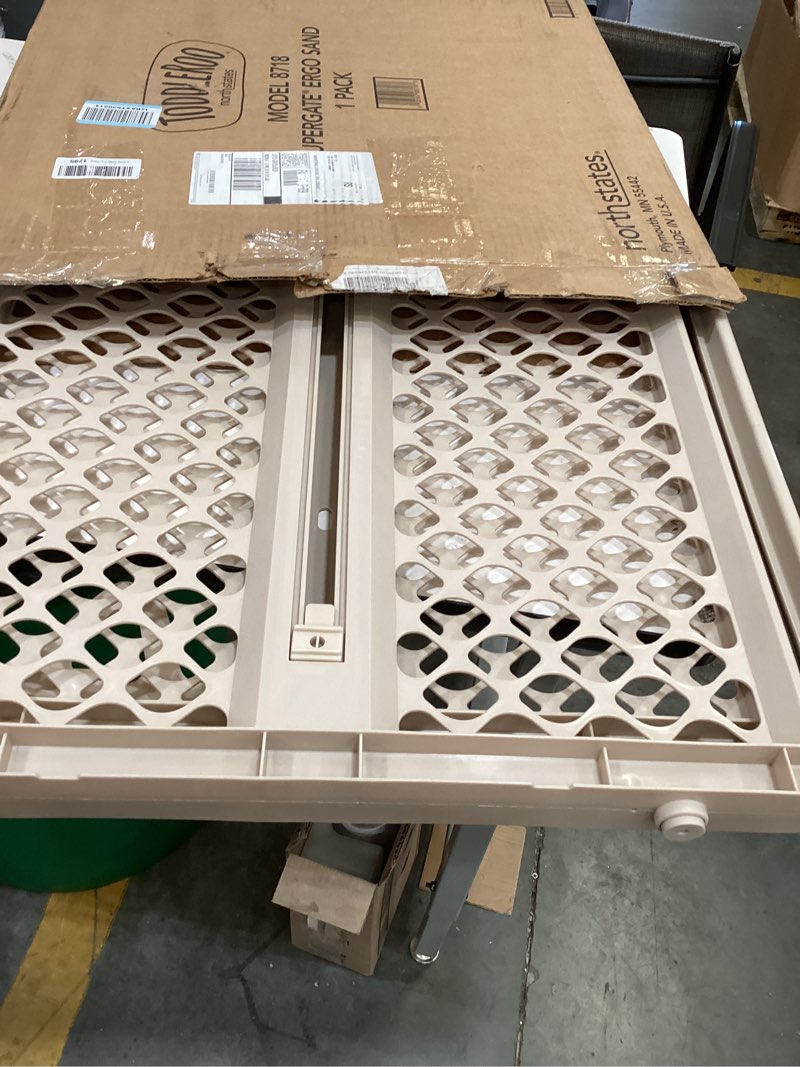 Condition photo showing Good Condition for toddleroo by north states - supergate ergo baby gate: plastic baby gate for stairs & doorways - adjustable indoor safety gate - made in usa - 26 to 42 inches wide - 26 inches tall - sand