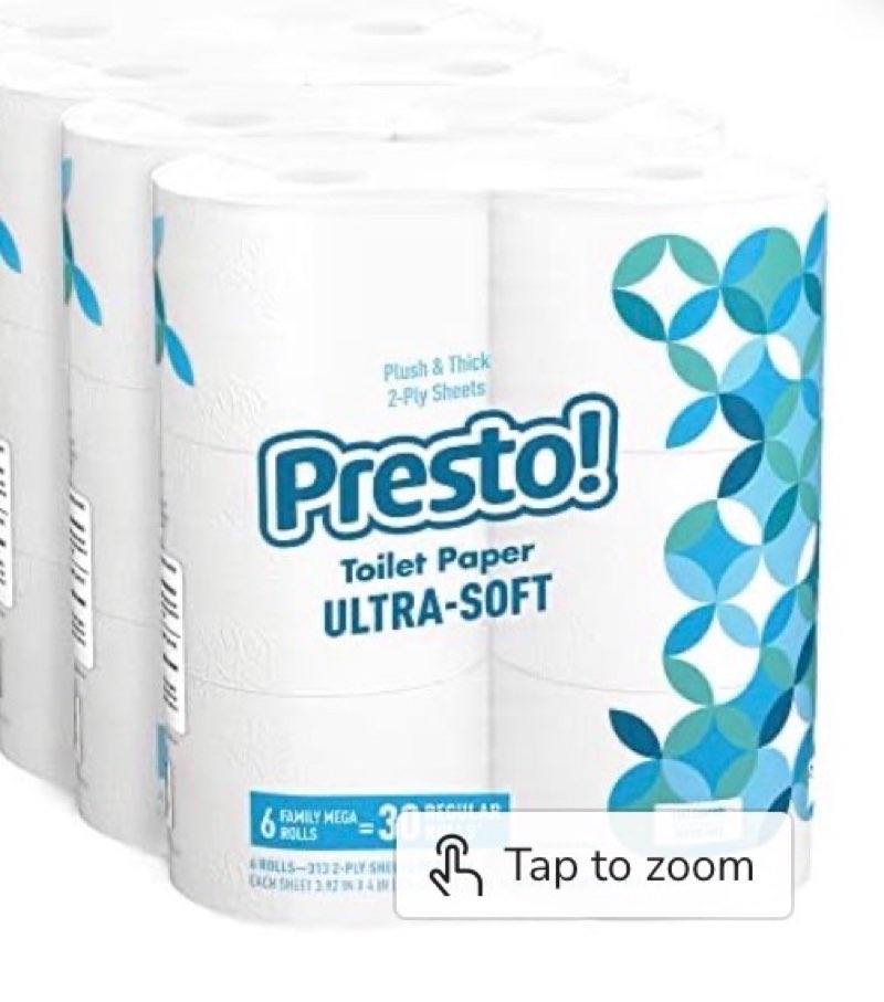 Amazon Brand - Presto! 2-Ply Ultra-Soft Toilet Paper, 24 Family Mega Rolls = 120 regular rolls, 6 Count (Pack of 4), Unscented