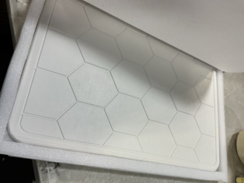 Condition photo showing Good Condition for Diatomaceous Earth Stone Bathmat | Eco-Friendly XL Stone Bath Mat 18x24 Inch. Instant Dry Bathroom Mat with Sandpaper & Pads. Multiuse, Kitchen Counter & Dog Bowl Mat. 1 White Hexagon White 1