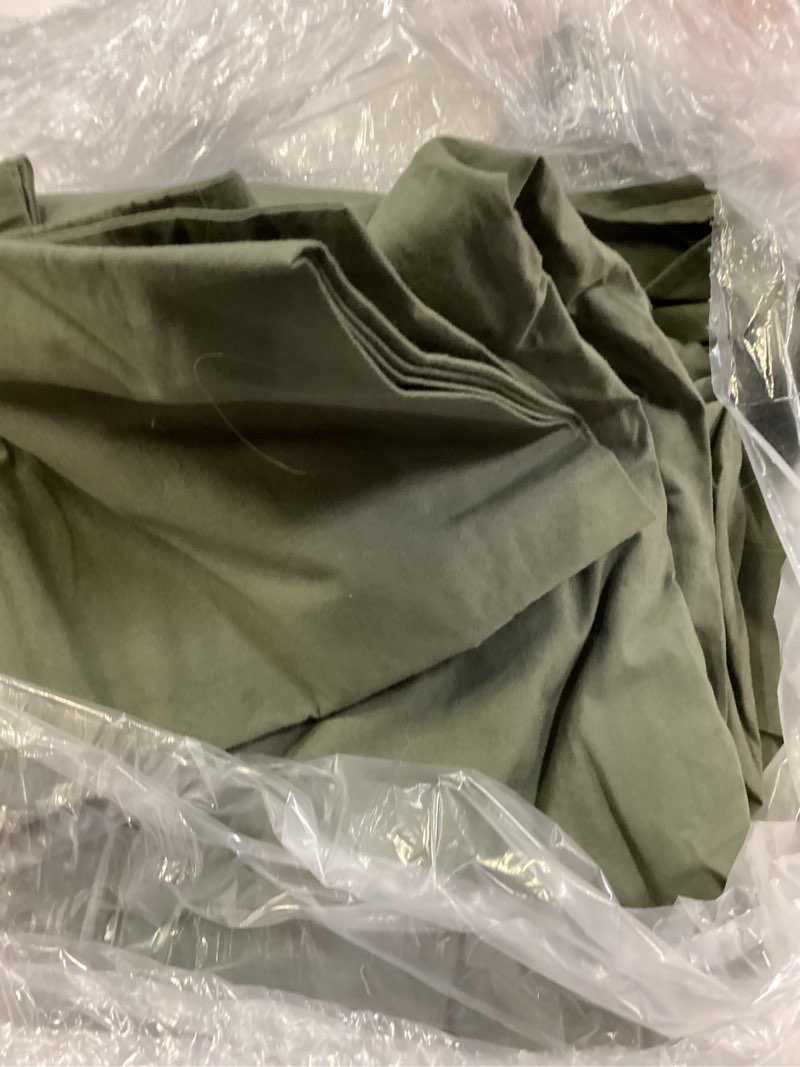 Condition photo showing As Is for organic brushed cotton duvet cover set, full/queen, dusty olive