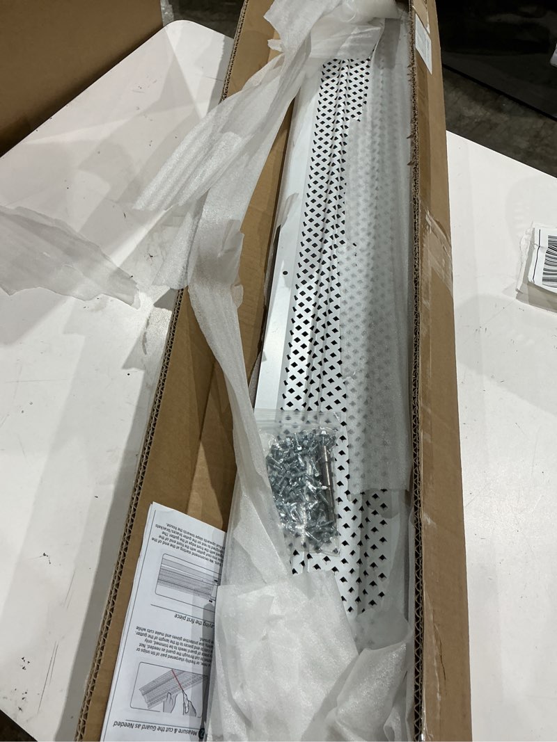 Condition photo showing As Is for ppolb gutter guards 5 inch, aluminum leaf filter rain gutter covers with screws included, 8 pcs 28ft diy gutter protection system, heavy duty, fits any roof or gutter type (white painted) 5 inch - 28 feet white painted
