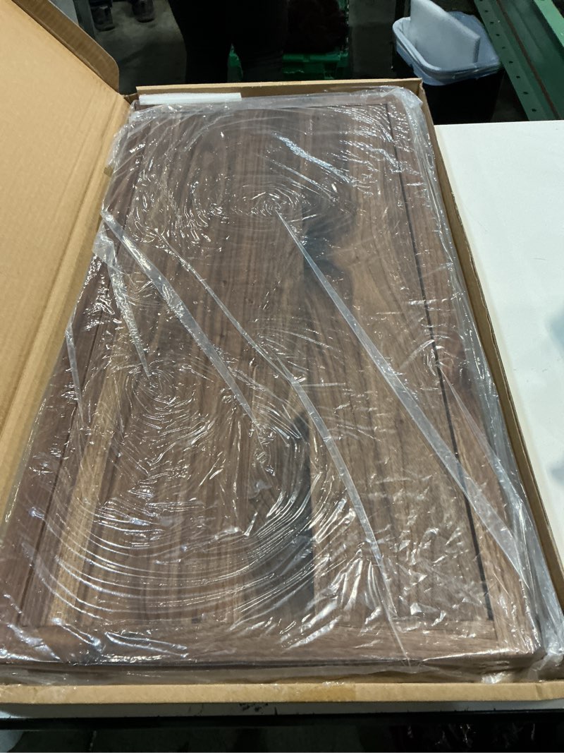 Condition photo showing New/Like New for 36 x 12 Inches Large Rectangle Black Walnut Wood Ottoman Tray, Serve Tea, Coffee Classic Wooden Decorative Walnut Serving Tray 36" x 12" x 1.1"