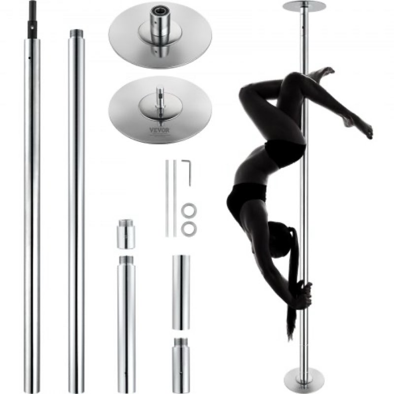 DBDJYXYS8210L8YBQV0 VEVOR Professional Dancing Pole, Spinning Static Dancing Pole Kit, Portable Removable Pole, 45mm Heavy-Duty Stainless Steel Pole, Height Adjustable Fitness Pole, for Exercise Home Club Gym, Silver