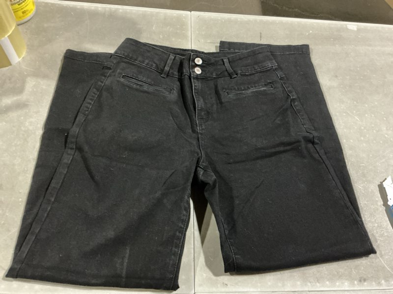 Condition photo showing New/Like New for sidefeel women's wide leg jeans high waisted tummy control stretchy pockets front straight leg jeans 10 deep black