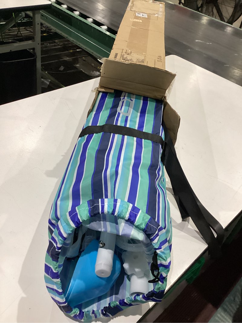 Condition photo showing Good Condition for moko beach cabana, 8'×8' large beach canopy with side wall, upf 50+ protection easy setup beach tent sun shelter, adjustable height wind resistant cabana beach tent for whole family, blue-green stripe