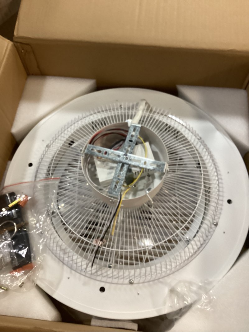 Condition photo showing As Is for Enclosed Ceiling Fans with Lights Remote Control, Low Profile Ceiling Fan Light's Memory Mode, 3 Colors Dimmable LED 6 Speeds, 20 inches, Timing Reversible Blades - White