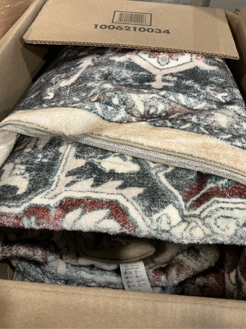 Condition photo showing As Is for OPPODREAM Soft Area Rugs 9x12 Living Room, Washable Rugs 9x12 with Non Slip Backing, Faux Cashmere Low-Pile 9 x 12 Carpet, Black & Red 9' x 12' (Rectangular) Black & Red