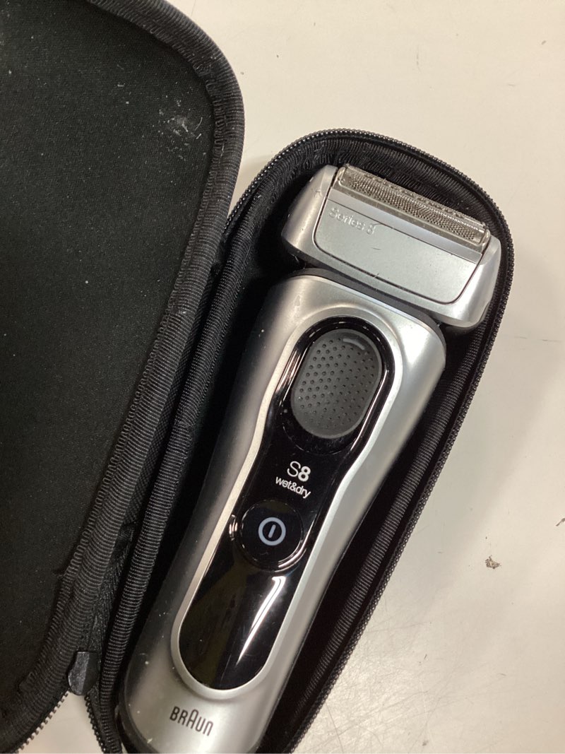 Condition photo showing As Is for braun series 8 electric razor for men, with 4+1 shaving elements & precision long hair trimmer, close & gentle even on dense beards, wet & dry electric razor with 60min runtime, 8517s galvano silver silver 5 piece set