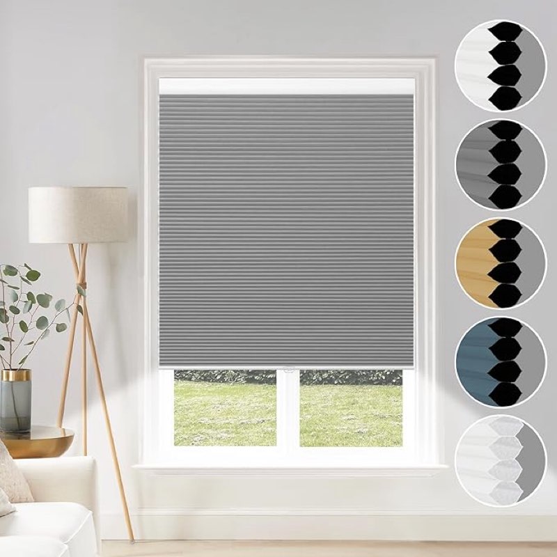 cordless cellular shades blackout blinds honeycomb shades window fabric blinds grey-white, 31x64 inch