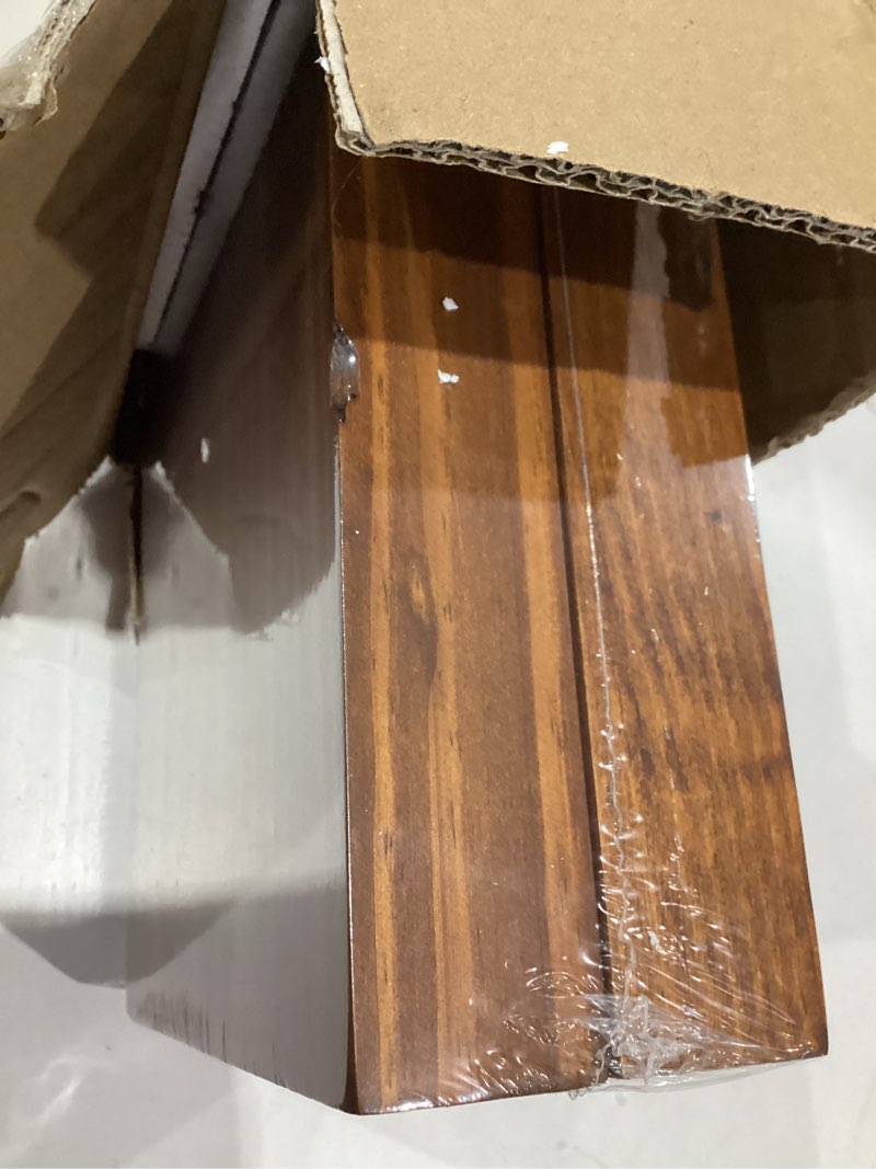 Condition photo showing As Is for solid wood floating shelves,23.6in finished real wood wall shelves with heavy-duty hidden bracket, easy installation, set of 2, 23.6in x 7.1in x 1.5in, for living room bedroom kitchen,bronze 23.6in bronze