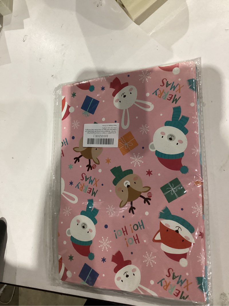 Condition photo showing New/Like New for JarThenaAMCS 12 Sheets Christmas Wrapping Paper -Not Roll- Woodland Forest Animal Gift Wrap Paper Funny Cute Folded Flat Craft Paper for Kids Xmas Winter Party Packaging, 27.6 x 19.7 Inch
