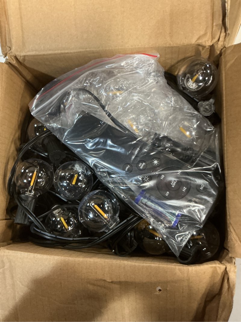 Condition photo showing Good Condition for addlon 100ft outdoor string lights g40 with remote, 54 led shatterproof bulbs, dimmable patio globe lights waterproof, hanging outside lighting for backyard, garden, deck, balcony, porch, café, decor 100ft(50 sockets)