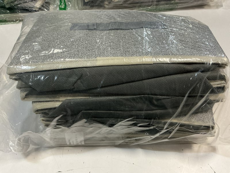 Condition photo showing New/Like New for homsorout closet organizers bins 6 packs - large closet shelf organizer with handles, fabric trapezoid storage bins, collapsible storage cubes for clothes, towels, light gray blended large -6 pack