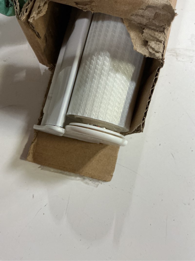 Condition photo showing As Is for lazblinds no drill cordless zebra blinds for indoor windows, dual layer light control roller shades for day and night, light filtering sheer shades for home, 20" w x 48" h, white white 20" w x 48" h