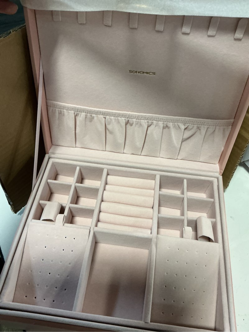 Condition photo showing Good Condition for songmics 2-layer jewelry box, jewelry organizer with handle, removable jewelry tray, jewelry storage, floating effect, 8.1 x 9.4 x 4.3 inches, gift idea, jelly pink ujbc165r01