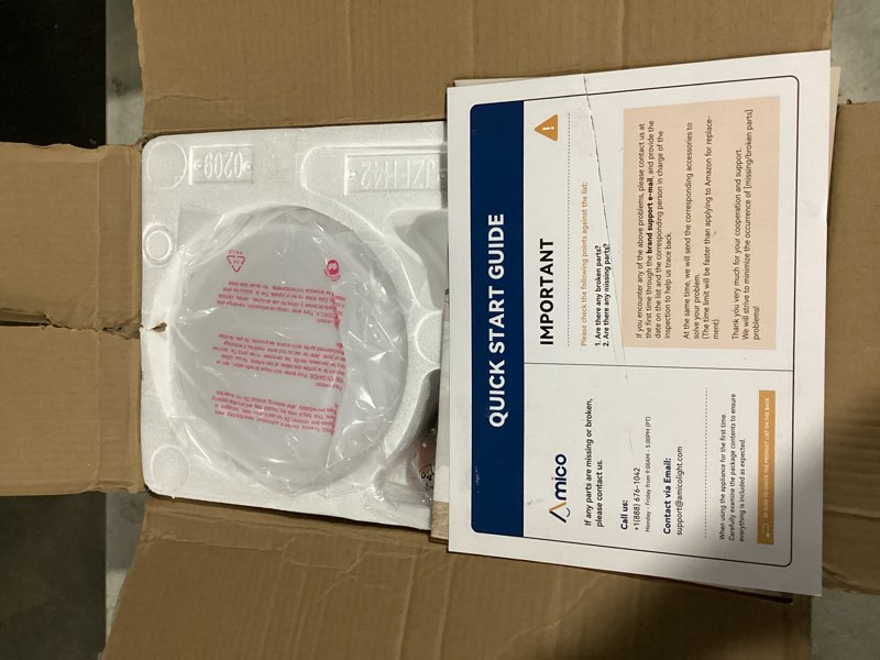 Condition photo showing Good Condition for Amico Ceiling Fans with Lights, 42 inch Low Profile Ceiling Fan with Light and Remote Control, Flush Mount, Reversible, 3CCT, Dimmable, Noiseless, White Ceiling Fan for Bedroom, Indoor/Outdoor Use White 42 inch