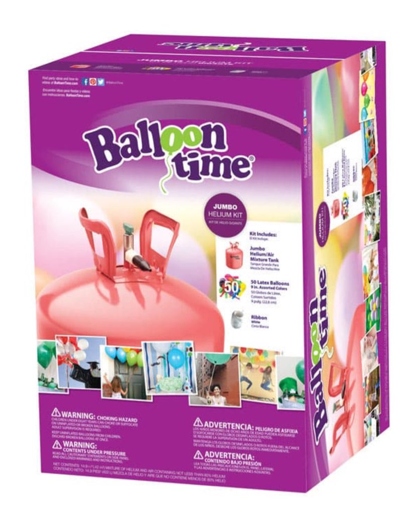 Balloon Time 12in Jumbo Helium Tank Kit  Includes 50 Balloons & Ribbon