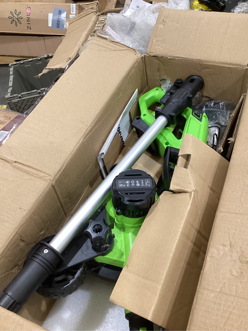 Condition photo showing As Is for 400w motor cordless lawn edger
